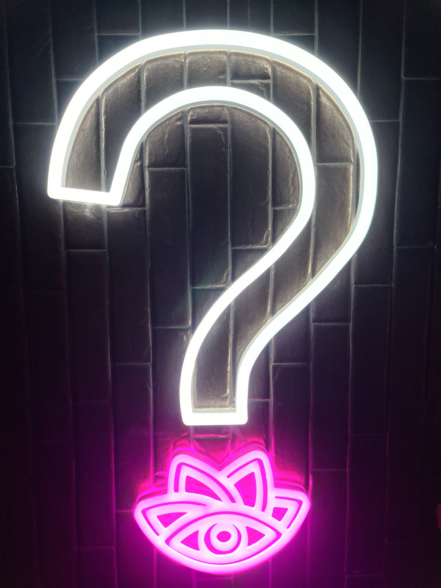 Neon question mark sign at Lulu Wild Birmingham
