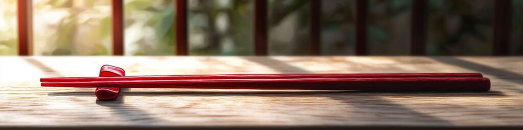 Red chopsticks on a table