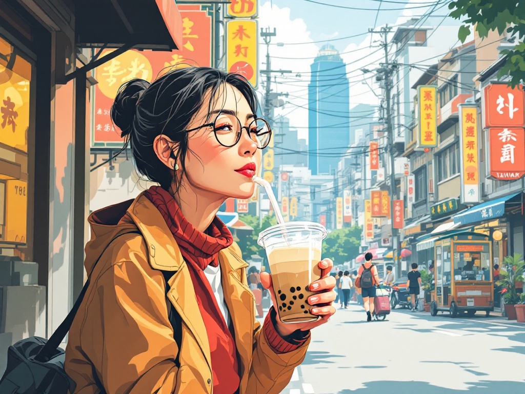 Woman drinking bubble tea