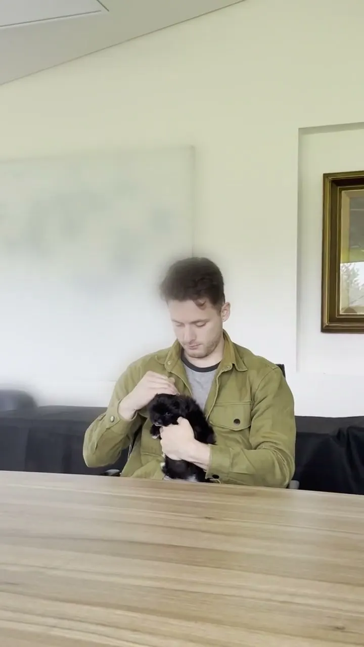 A member of the Enchanted Ventures team holding a puppy at Birmingham Dogs Home