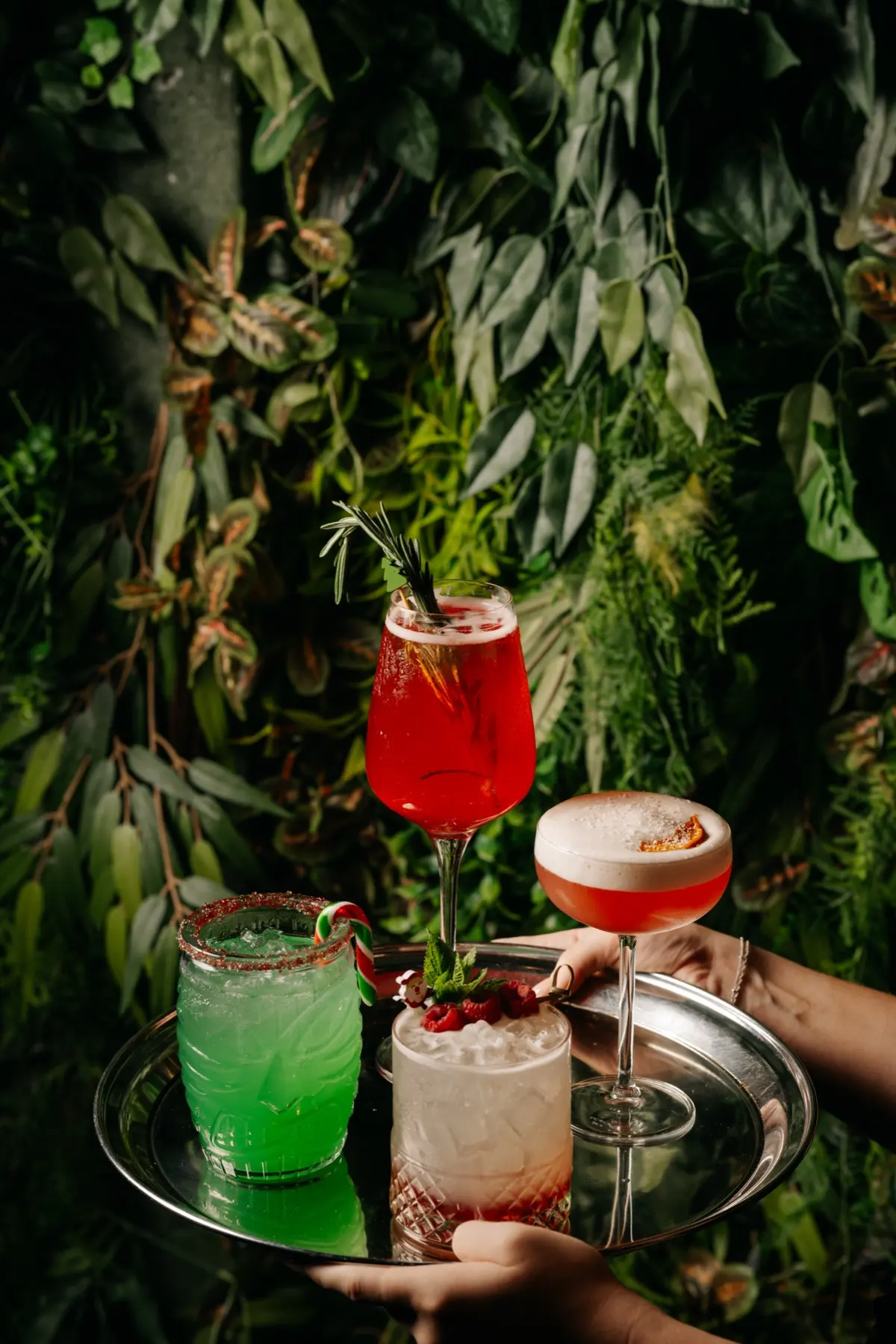 A tray of Christmas cocktails at Lulu Wild cocktail bar, Brindleyplace
