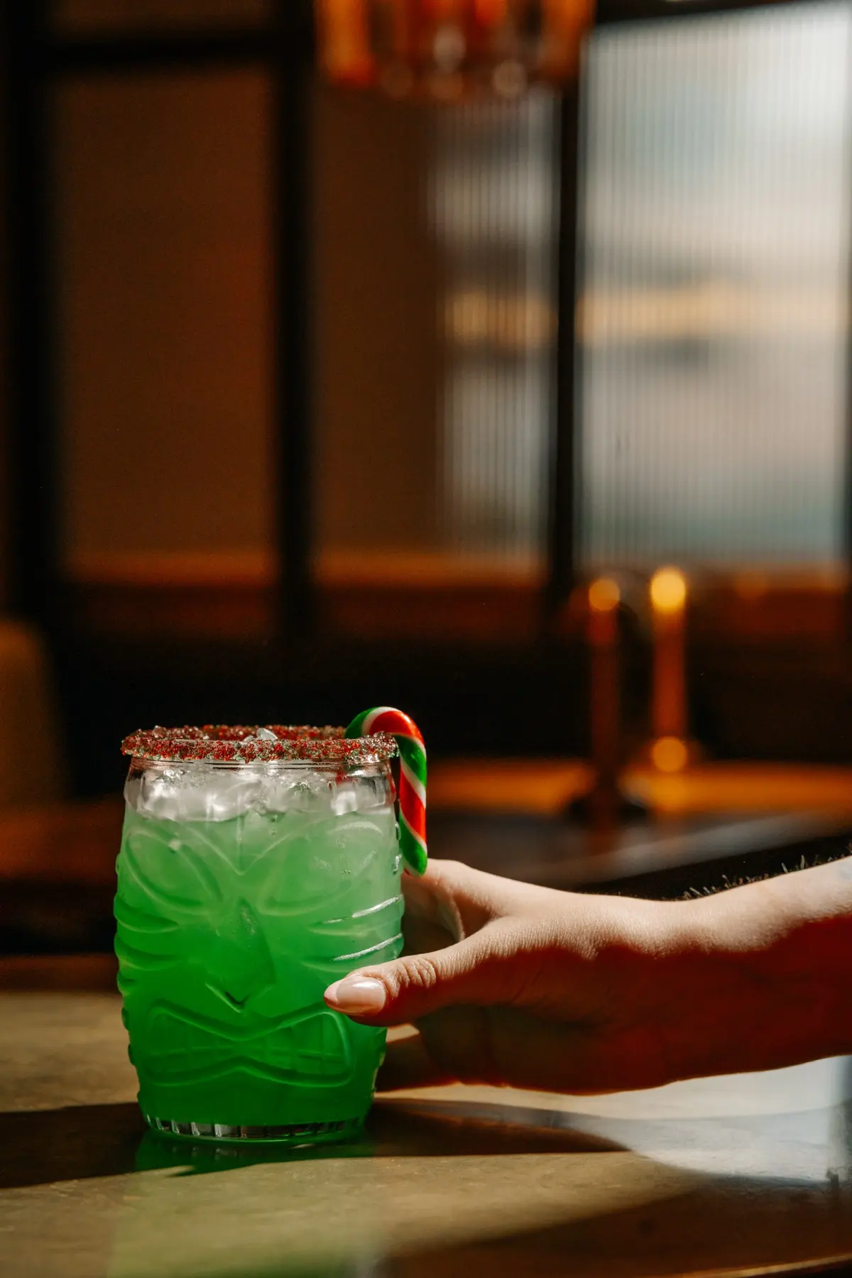 Green Lantern Christmas cocktail at Lulu Wild cocktail bar Birmingham