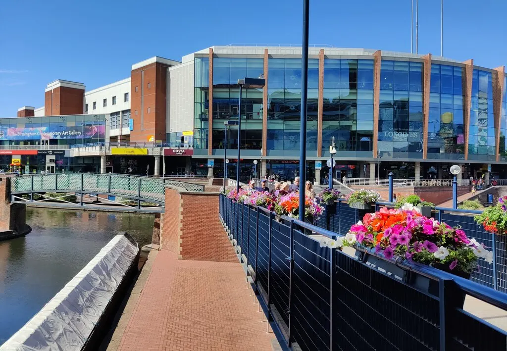 The canalside path between Brindleyplace and Utilita Arena Birmingham
